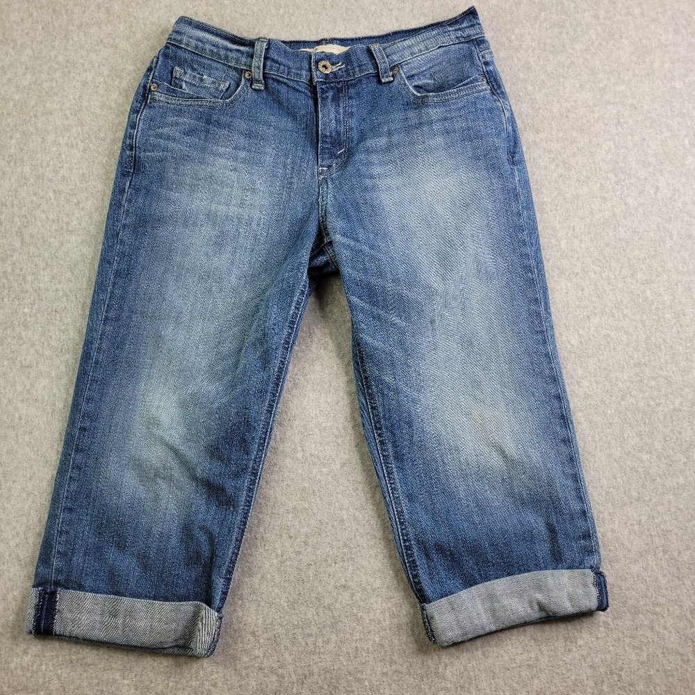 Womens Levis Capris Size 6 Blue Cuffed Stretch Cotton Straight Leg Mid Rise - Picture 2 of 15